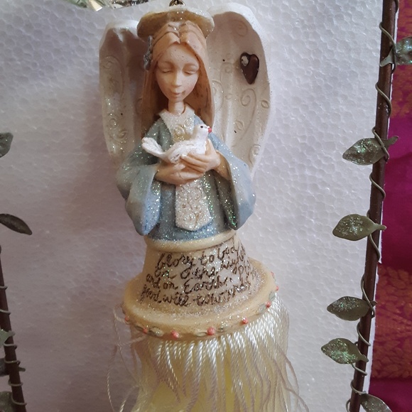Enesco Foundations Figurine Tassel Angel w Dove Doll Ornament &  Stand NIB - Picture 3 of 8